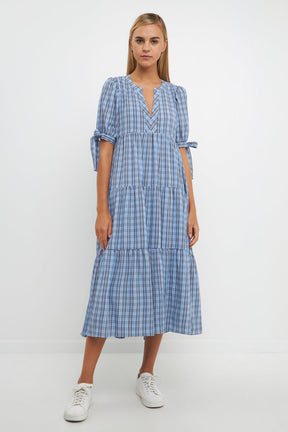 ENGLISH FACTORY - English Factory - Gingham Tiered Dress with Bow-Tie Sleeves- Final Sale - DRESSES available at Objectrare