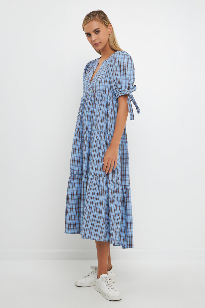 ENGLISH FACTORY - English Factory - Gingham Tiered Dress with Bow-Tie Sleeves- Final Sale - DRESSES available at Objectrare