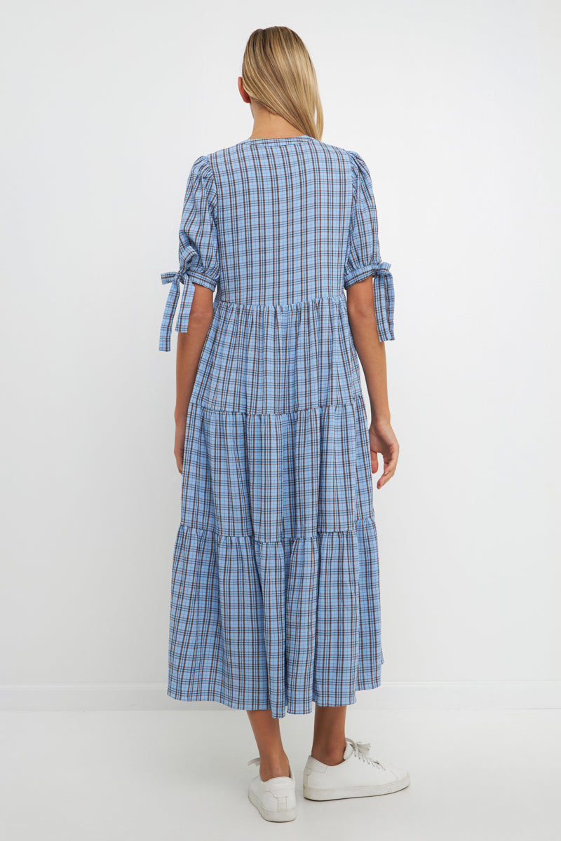 ENGLISH FACTORY - English Factory - Gingham Tiered Dress with Bow-Tie Sleeves - DRESSES available at Objectrare