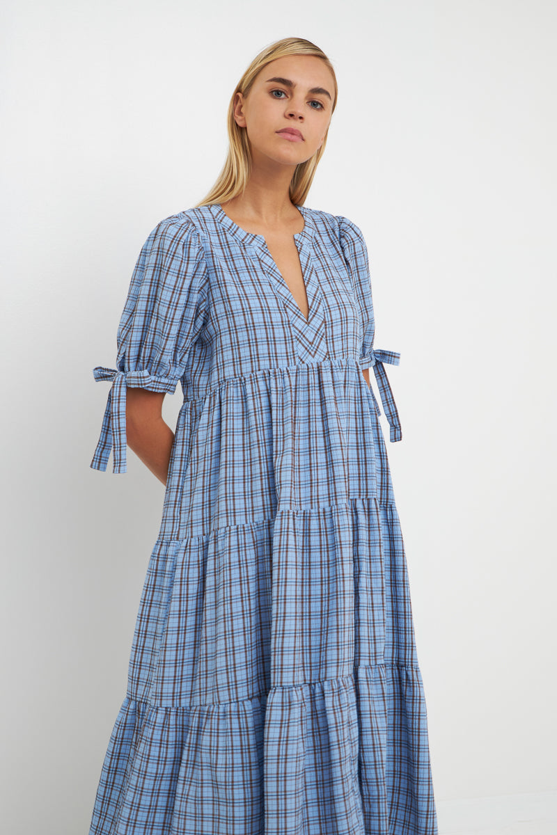 ENGLISH FACTORY - English Factory - Gingham Tiered Dress with Bow-Tie Sleeves- Final Sale - DRESSES available at Objectrare