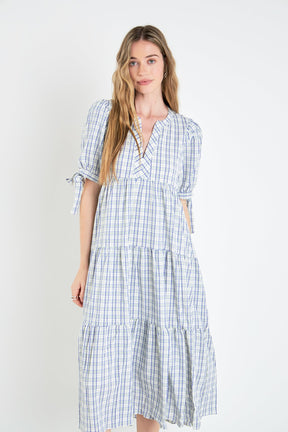 ENGLISH FACTORY - English Factory - Gingham Tiered Dress with Bow-Tie Sleeves- Final Sale - DRESSES available at Objectrare