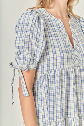 ENGLISH FACTORY - Gingham Tiered Dress with Bow-Tie Sleeves - DRESSES available at Objectrare