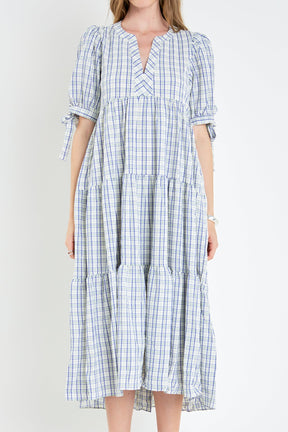 ENGLISH FACTORY - English Factory - Gingham Tiered Dress with Bow-Tie Sleeves - DRESSES available at Objectrare