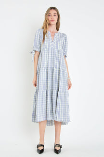 ENGLISH FACTORY - English Factory - Gingham Tiered Dress with Bow-Tie Sleeves - DRESSES available at Objectrare