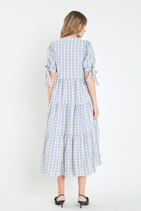 ENGLISH FACTORY - English Factory - Gingham Tiered Dress with Bow-Tie Sleeves - DRESSES available at Objectrare