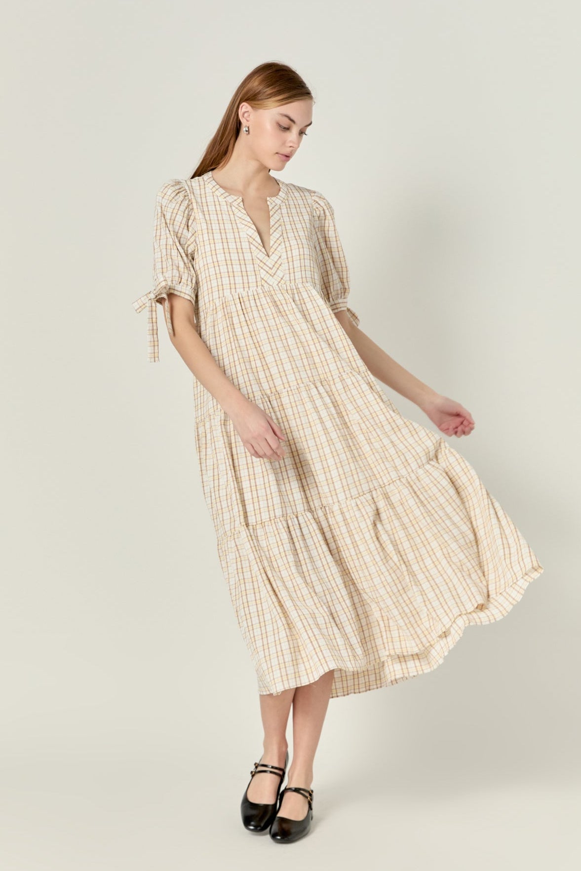 ENGLISH FACTORY - English Factory - Gingham Tiered Dress with Bow-Tie Sleeves- Final Sale - DRESSES available at Objectrare