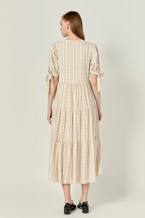 Gingham Tiered Dress with Bow-Tie Sleeves