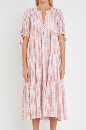 ENGLISH FACTORY - English Factory - Gingham Tiered Dress with Bow-Tie Sleeves - DRESSES available at Objectrare