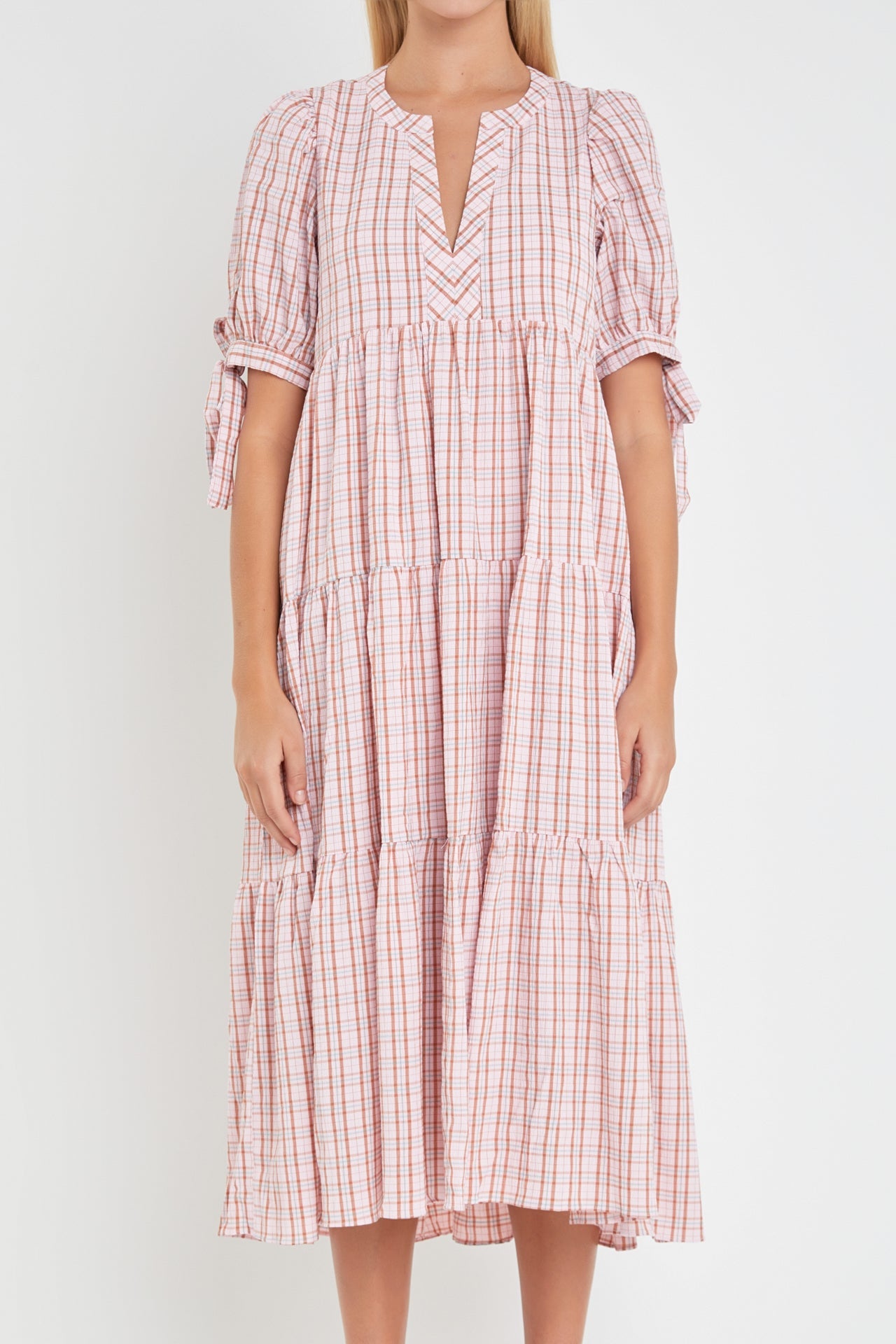 ENGLISH FACTORY - English Factory - Gingham Tiered Dress with Bow-Tie Sleeves- Final Sale - DRESSES available at Objectrare