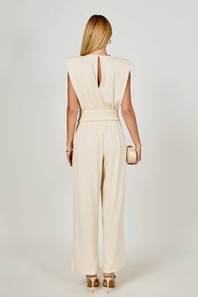 ENDLESS ROSE - Shoulder Pad Jumpsuit with Smocked Waist - JUMPSUITS available at Objectrare