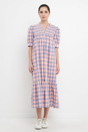 ENGLISH FACTORY - English Factory - Gingham Textured Smocked Yoke Midi Dress - DRESSES available at Objectrare