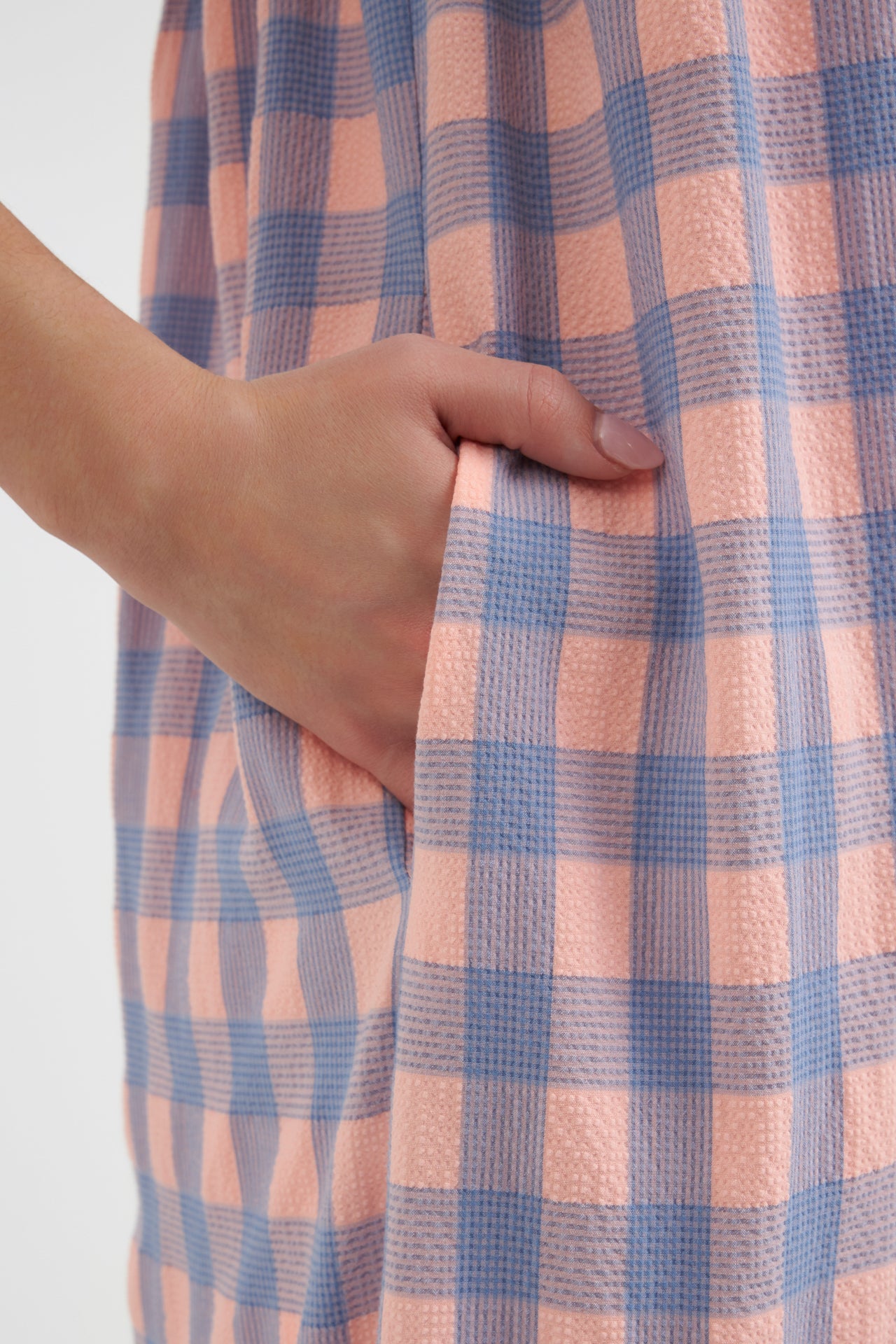 ENGLISH FACTORY - Gingham Textured Smocked Yoke Midi Dress - DRESSES available at Objectrare