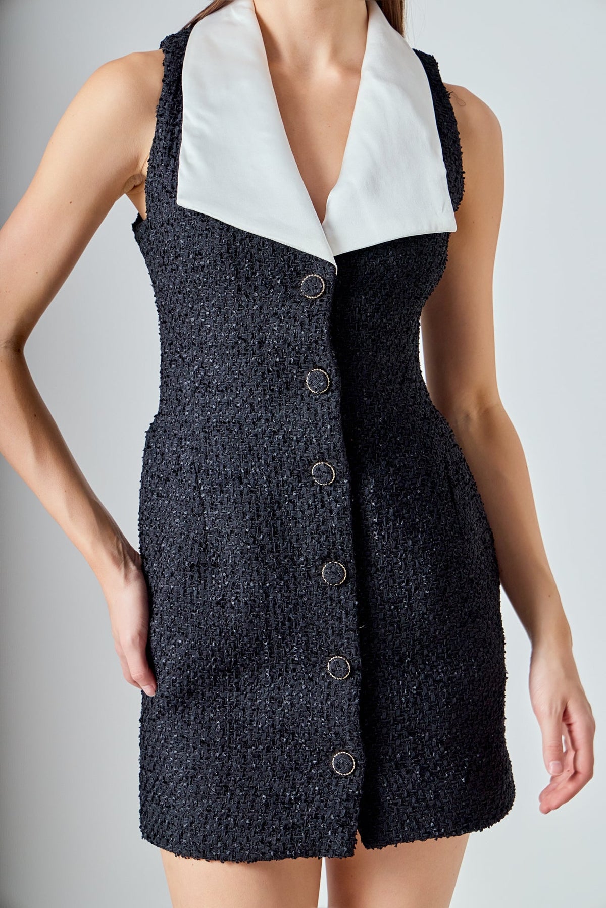 Premium Sleeveless Tweed Mini Dress