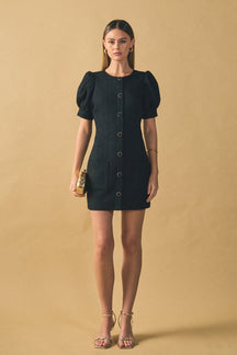ENDLESS ROSE - Tweed Puff Sleeve Mini Dress - DRESSES available at Objectrare