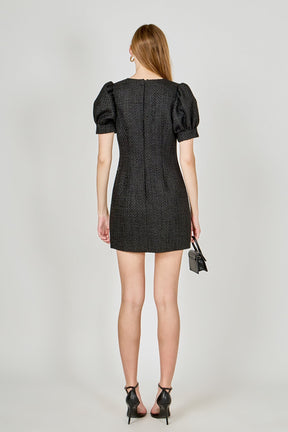 ENDLESS ROSE - Tweed Puff Sleeve Mini Dress - DRESSES available at Objectrare