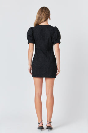 ENDLESS ROSE - Tweed Puff Sleeve Mini Dress - DRESSES available at Objectrare