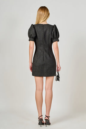 ENDLESS ROSE - Tweed Puff Sleeve Mini Dress - DRESSES available at Objectrare