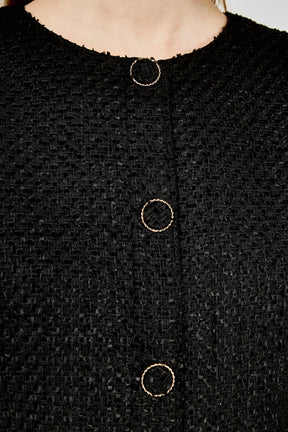 ENDLESS ROSE - Tweed Puff Sleeve Mini Dress - DRESSES available at Objectrare