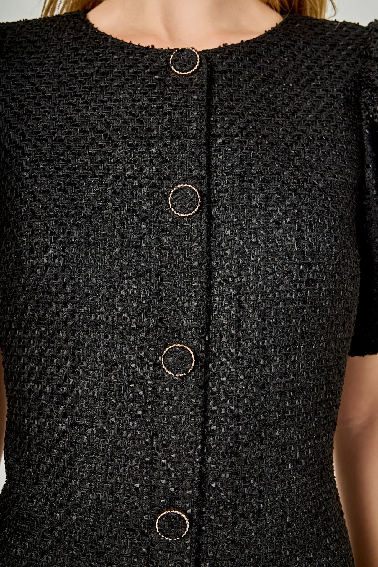 ENDLESS ROSE - Tweed Puff Sleeve Mini Dress - DRESSES available at Objectrare