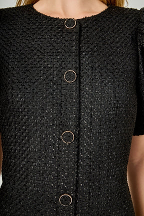 ENDLESS ROSE - Tweed Puff Sleeve Mini Dress - DRESSES available at Objectrare