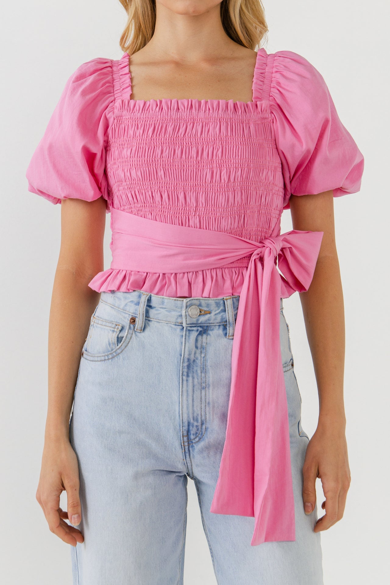 ENGLISH FACTORY - English Factory - Women Woven Bow Tie Waist Blouse - TOPS available at Objectrare