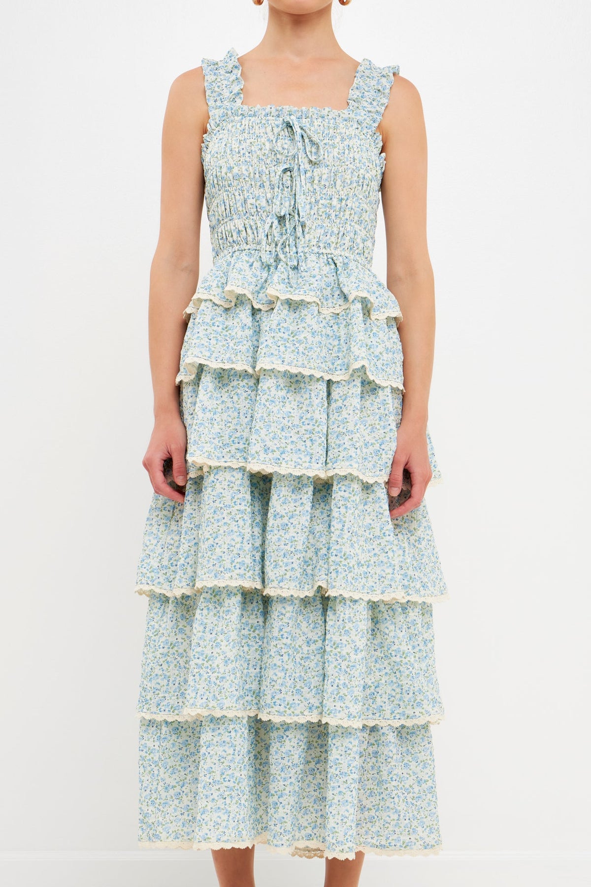 Endless Rose - Gridded Texture Floral Smocked Tiered Maxi Dress