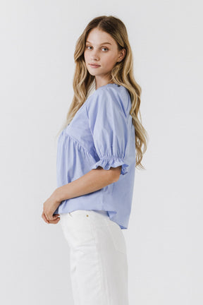 ENGLISH FACTORY - Tiered V Neck Top With Ruffle Sleeves - TOPS available at Objectrare