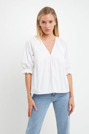ENGLISH FACTORY - Tiered V Neck Top With Ruffle Sleeves - TOPS available at Objectrare