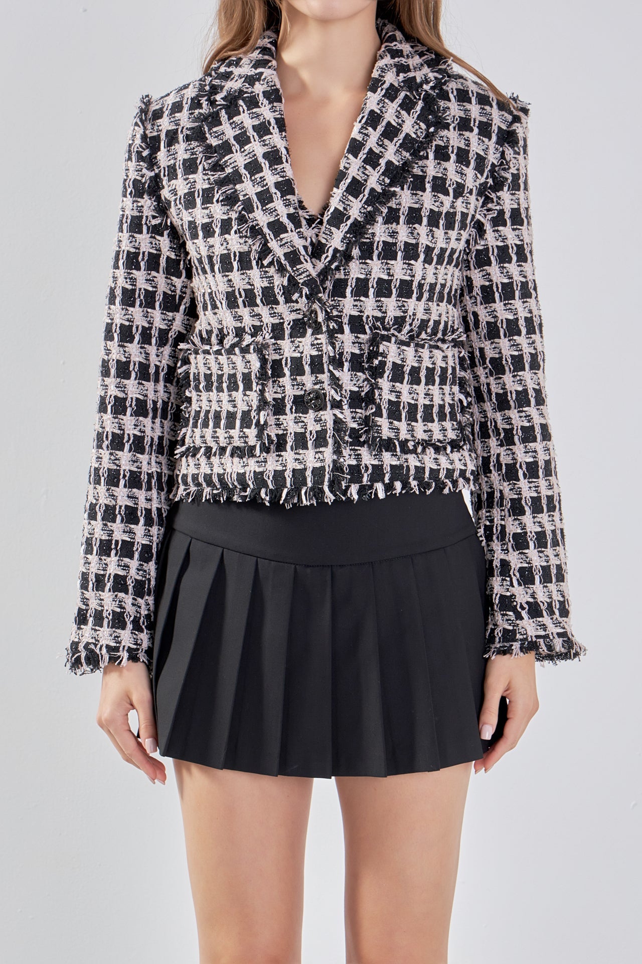 ENDLESS ROSE - Endless Rose - Fringed Tweed Blazer - JACKETS available at Objectrare