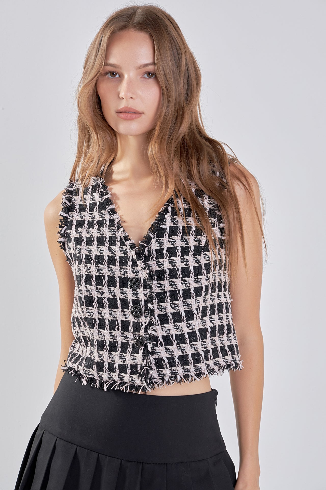 ENDLESS ROSE - Fringed Tweed Vest - TOPS available at Objectrare