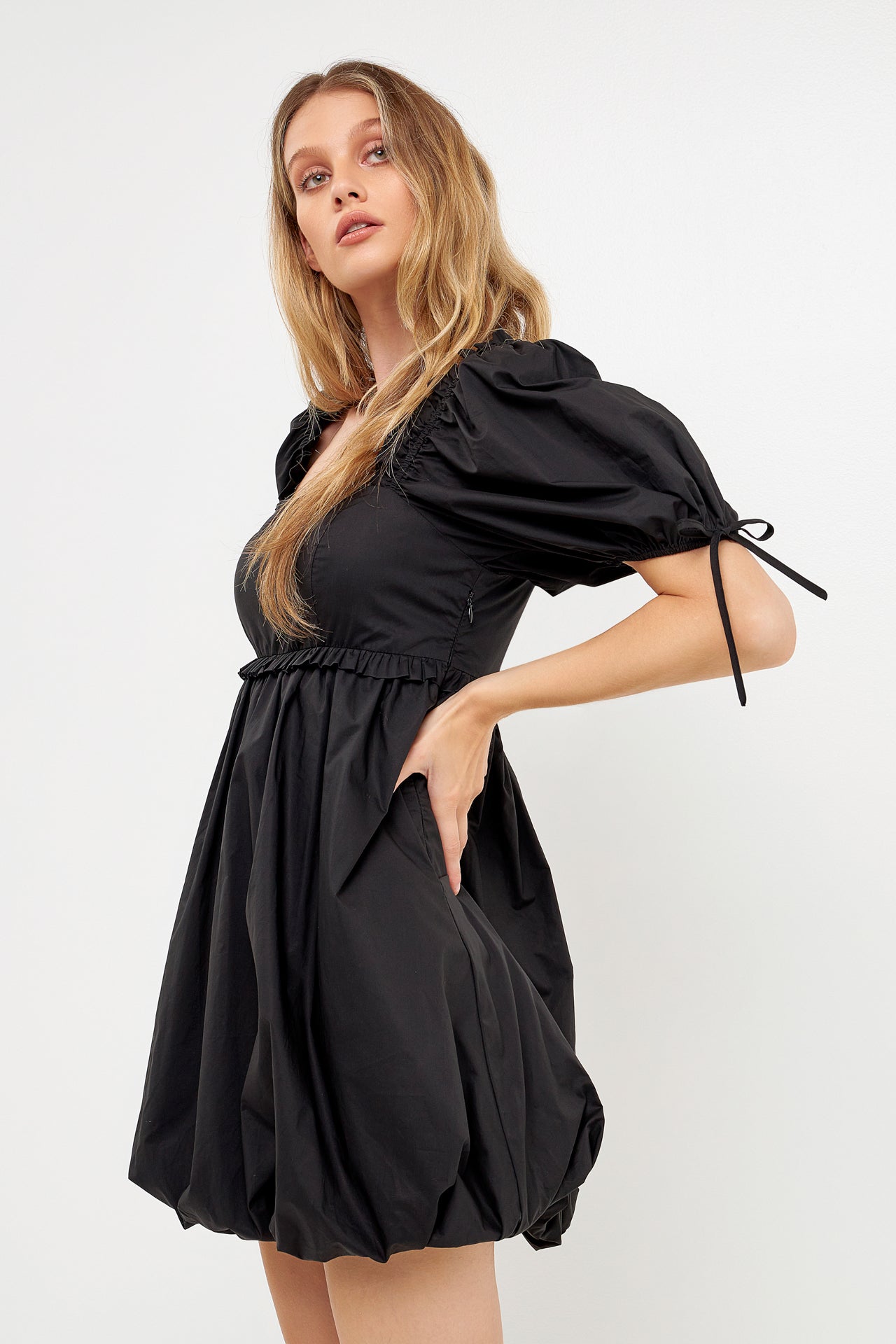 Mini Ruffle Accent Blouson Dress