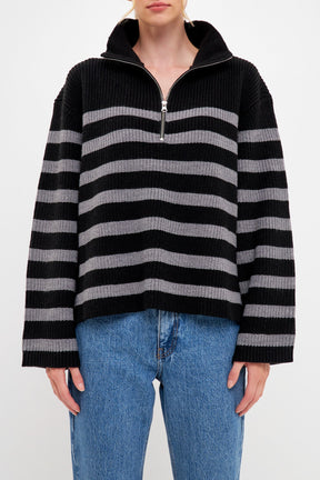 ENGLISH FACTORY - English Factory - Striped Half-Zip Sweater- Sale - SWEATERS & KNITS available at Objectrare