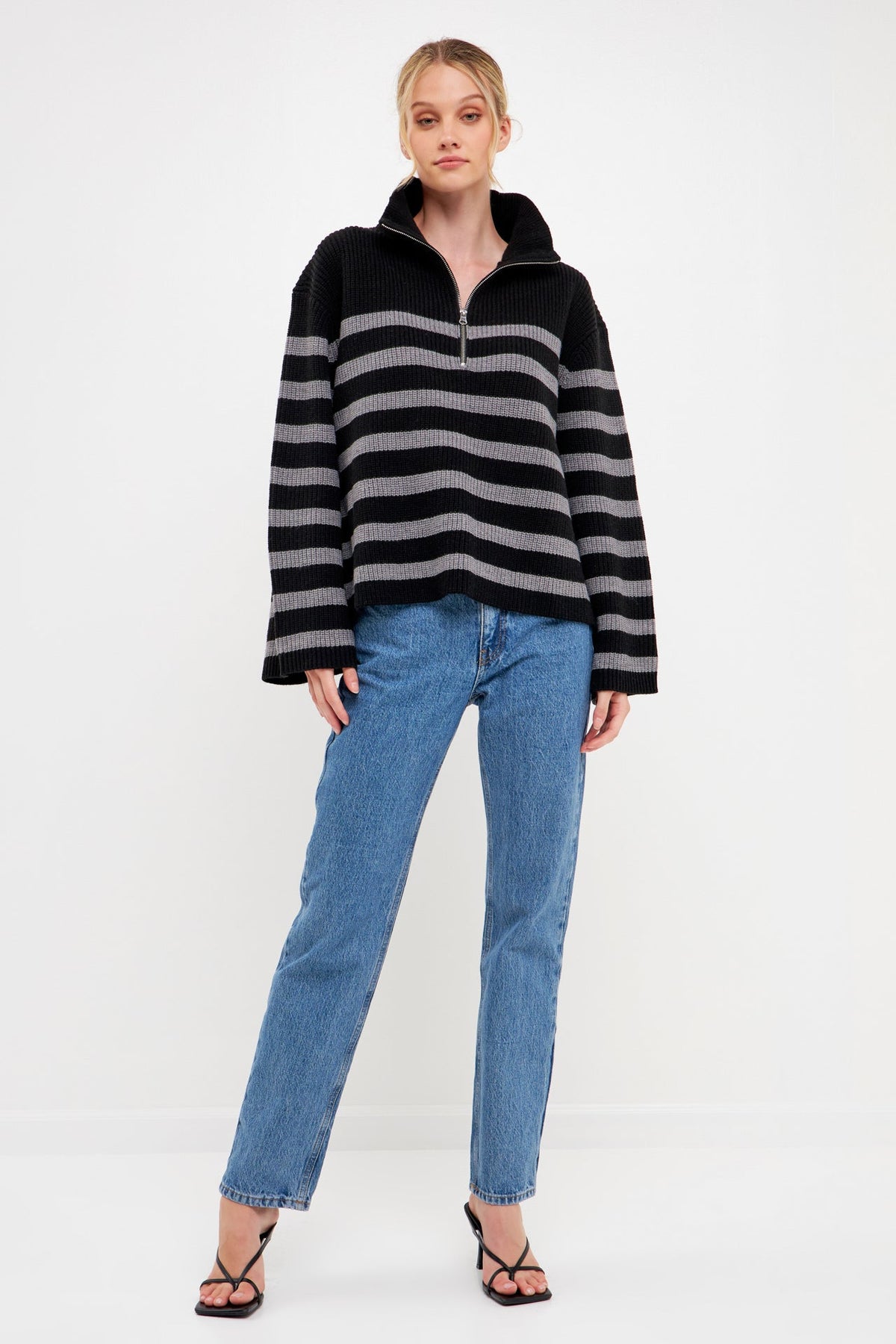 ENGLISH FACTORY - English Factory - Striped Half-Zip Sweater- Sale - SWEATERS & KNITS available at Objectrare