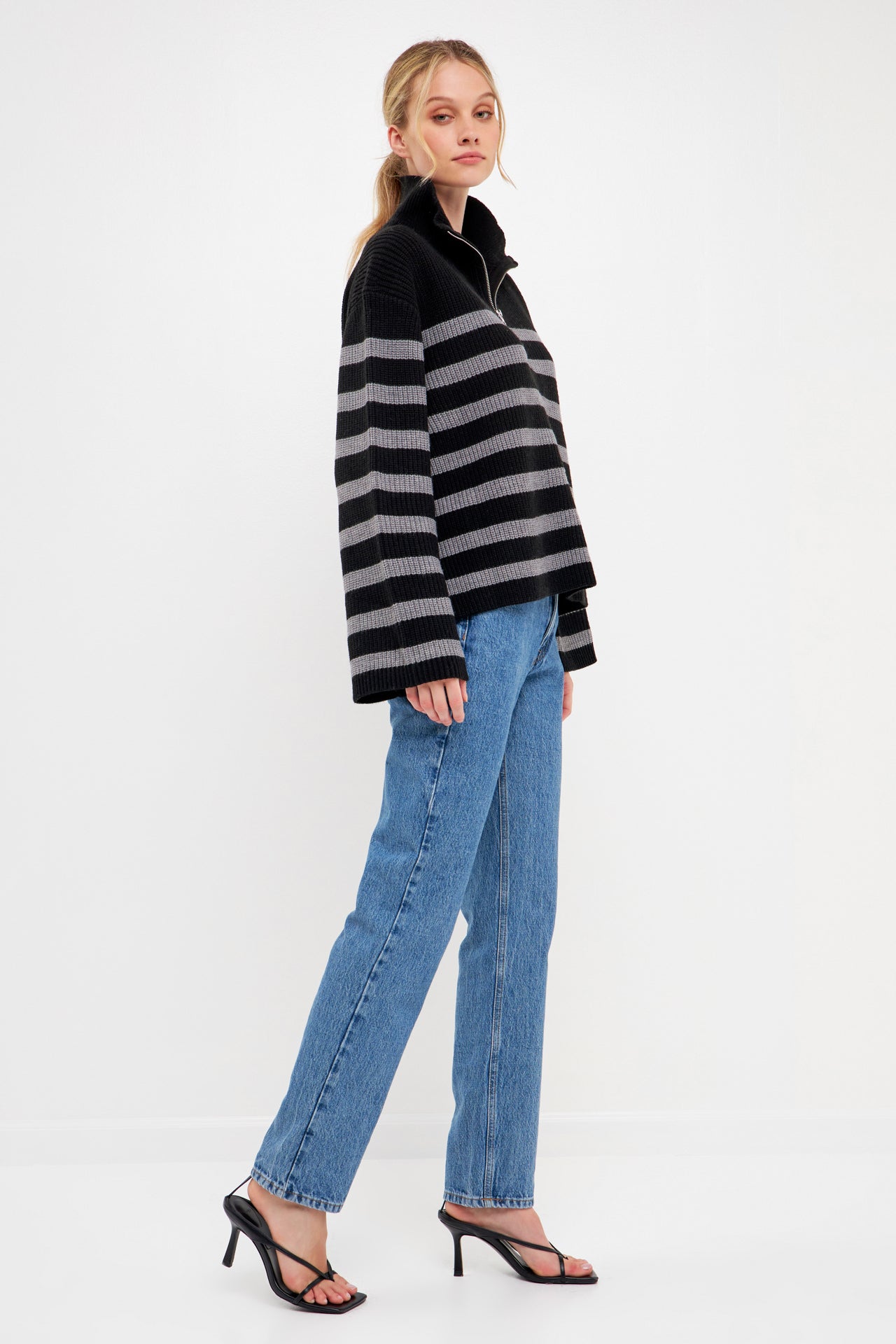 ENGLISH FACTORY - Striped Half-Zip Sweater- Sale - SWEATERS & KNITS available at Objectrare