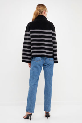 ENGLISH FACTORY - Striped Half-Zip Sweater- Sale - SWEATERS & KNITS available at Objectrare