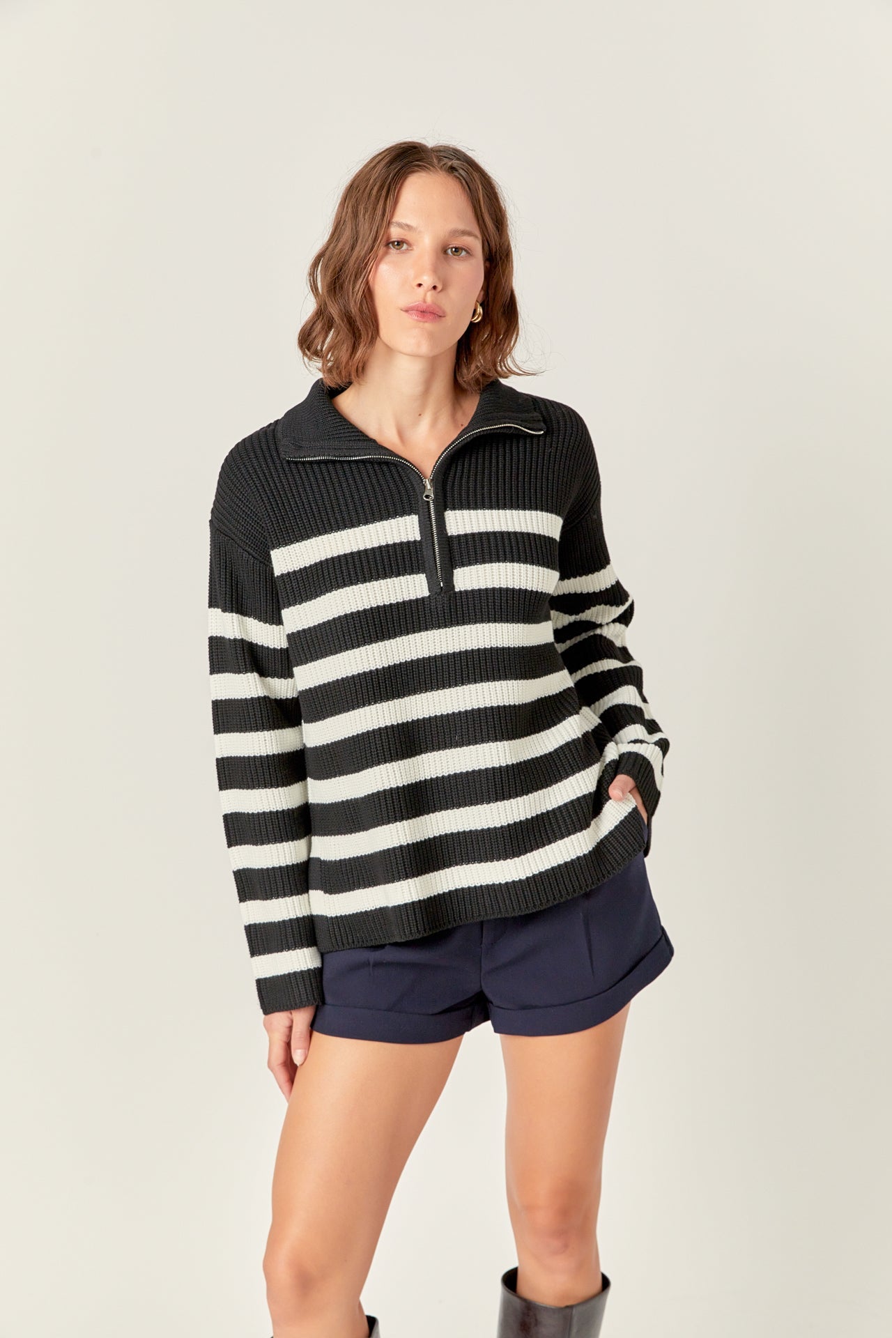 ENGLISH FACTORY - English Factory - Striped Half-Zip Knitted Sweater - SWEATERS & KNITS available at Objectrare