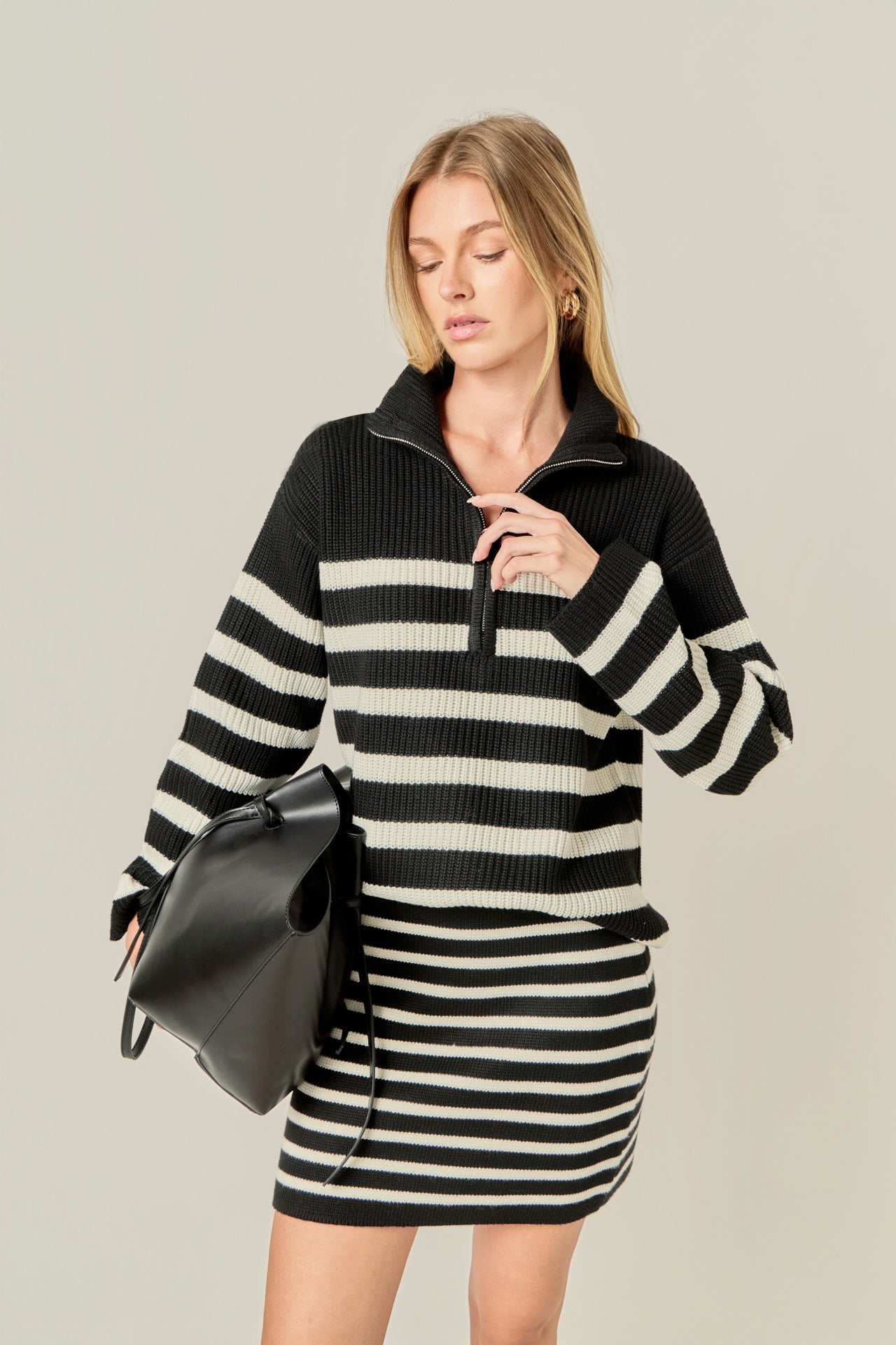 Striped Half-Zip Knitted Sweater