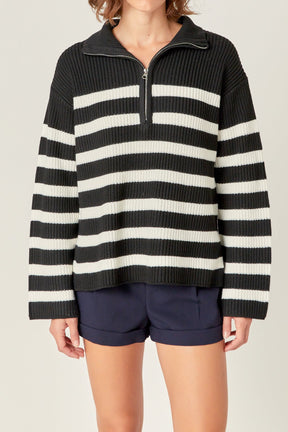 ENGLISH FACTORY - Striped Half-Zip Knitted Sweater - SWEATERS & KNITS available at Objectrare
