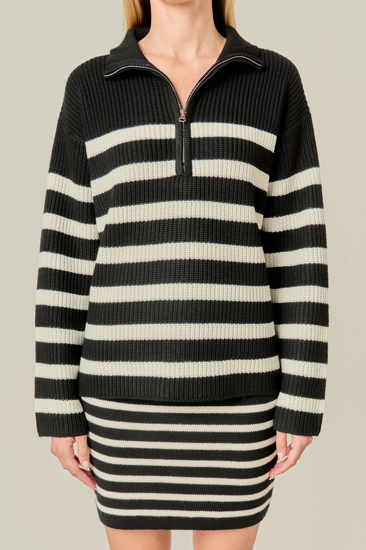Striped Half-Zip Knitted Sweater
