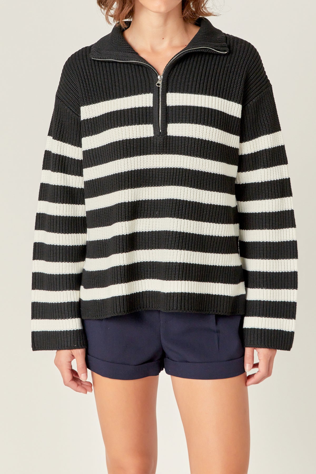 ENGLISH FACTORY - Striped Half-Zip Sweater - SWEATERS & KNITS available at Objectrare