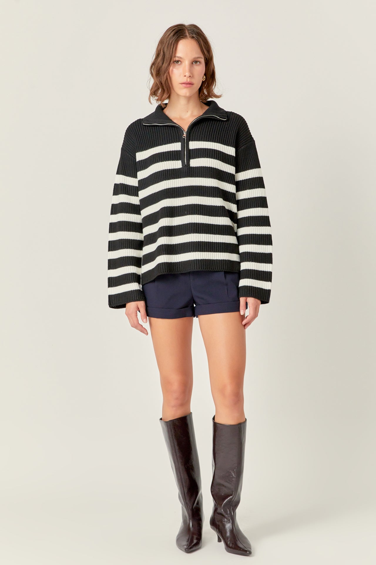 ENGLISH FACTORY - English Factory - Striped Half-Zip Knitted Sweater - SWEATERS & KNITS available at Objectrare