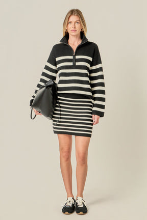 Striped Half-Zip Knitted Sweater