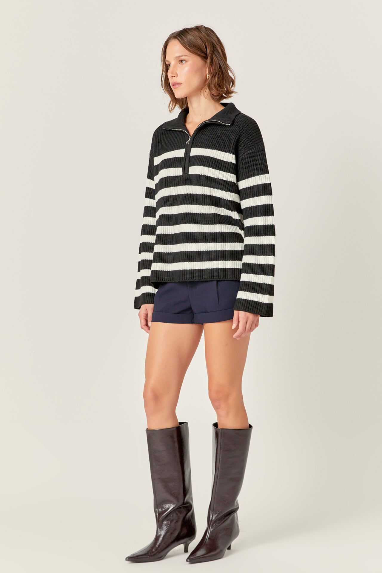 ENGLISH FACTORY - English Factory - Striped Half-Zip Knitted Sweater - SWEATERS & KNITS available at Objectrare