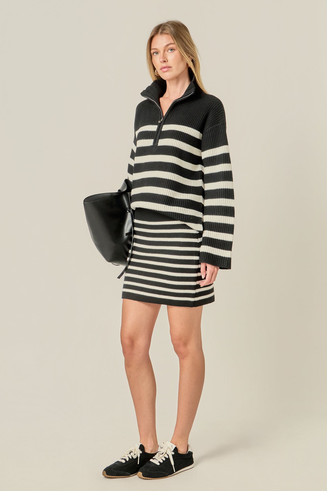 Striped Half-Zip Knitted Sweater