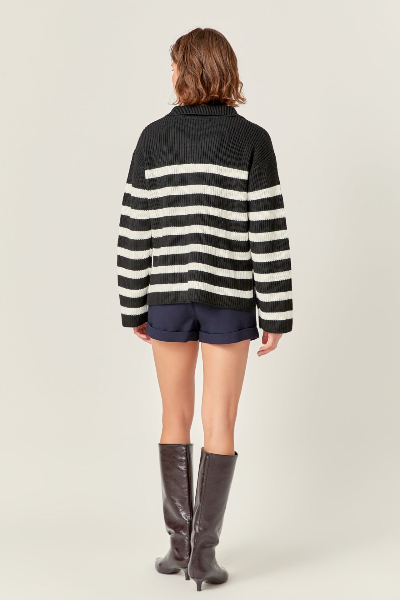 ENGLISH FACTORY - Striped Half-Zip Knitted Sweater - SWEATERS & KNITS available at Objectrare