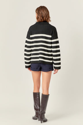 ENGLISH FACTORY - English Factory - Striped Half-Zip Knitted Sweater - SWEATERS & KNITS available at Objectrare