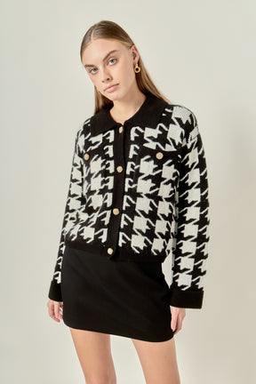 Houndstooth Collared Cardigan