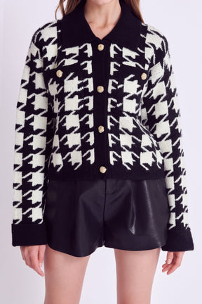 ENGLISH FACTORY - Houndstooth Collared Cardigan - SWEATERS & KNITS available at Objectrare