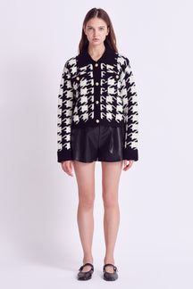 ENGLISH FACTORY - Houndstooth Collared Cardigan - SWEATERS & KNITS available at Objectrare
