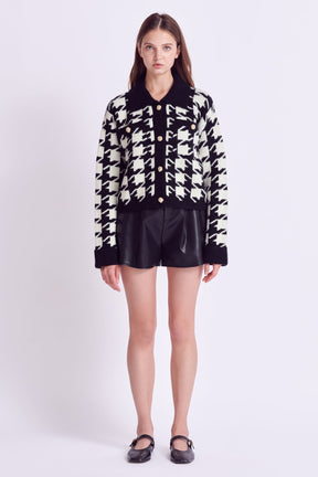 ENGLISH FACTORY - Houndstooth Collared Cardigan - SWEATERS & KNITS available at Objectrare